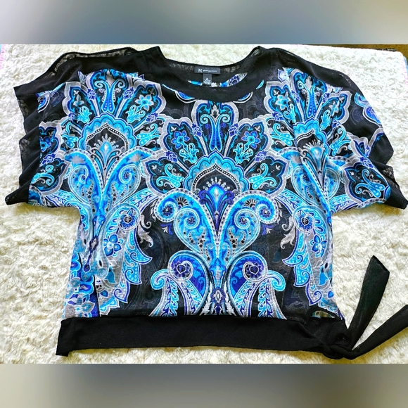 INC International Concepts Sheer Shirt Shell, Blue Black Paisley, Size XL - Picture 3 of 11